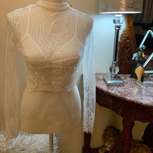 See through white crop top, Long sleeve